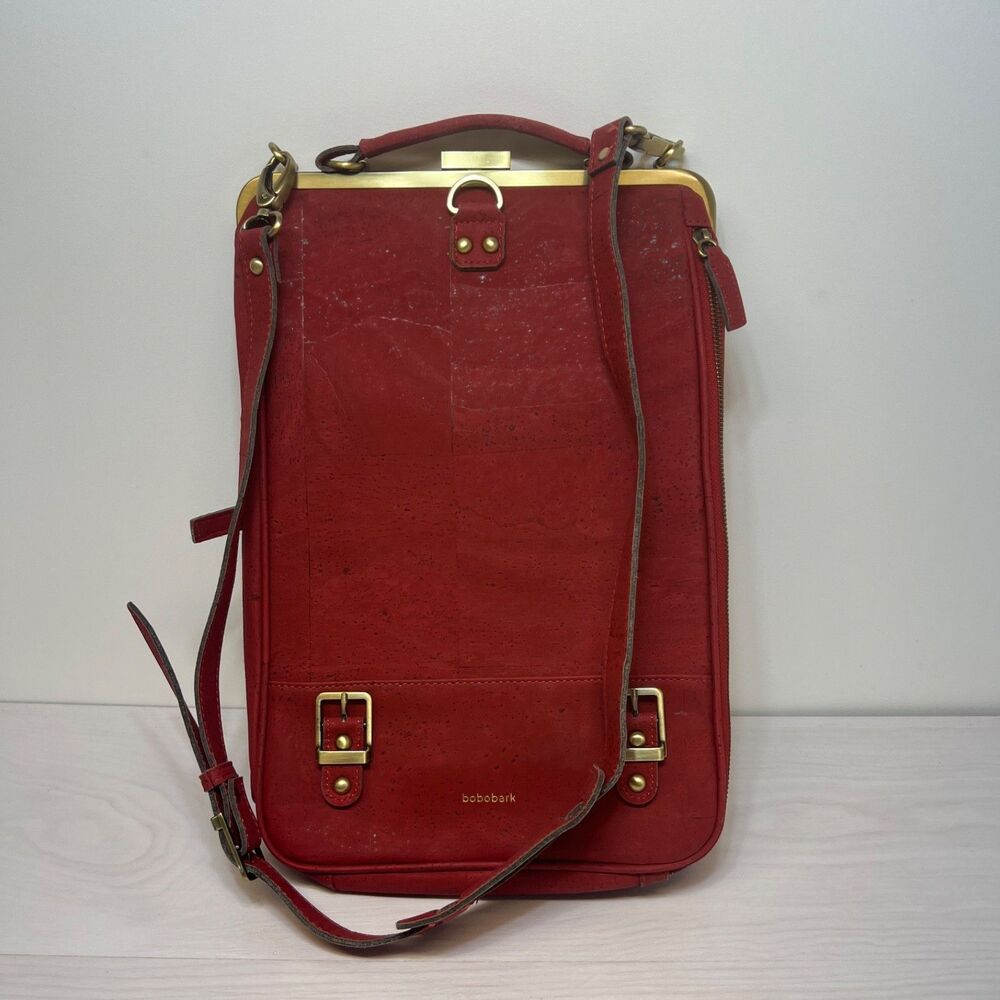 La Flore Paris bobobark Vegan Cork Skin Convertible Backpack Purse Cognac Red